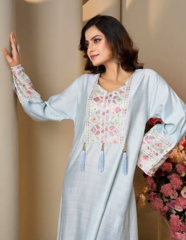 Light Blue Mirror Work Tassel Jalabiya