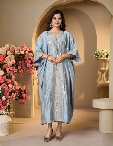 Shimmering Steel Blue Kaftan Jalabiya