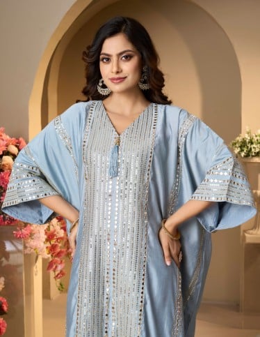 Shimmering Steel Blue Kaftan Jalabiya
