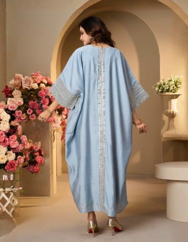 Shimmering Steel Blue Kaftan Jalabiya