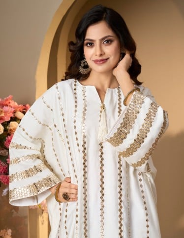 Radiant White Embellished Jalabiya with Tassel