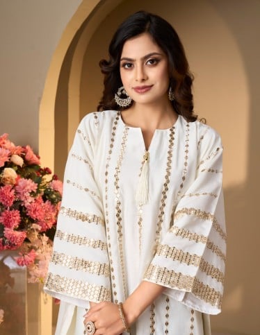 Radiant White Embellished Jalabiya with Tassel