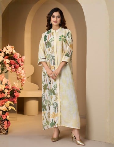 Palm Breeze Off-White Printed Jalabiya