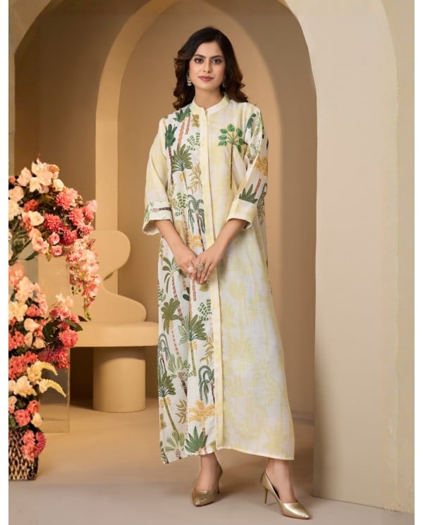 Palm Breeze Off-White Printed Jalabiya
