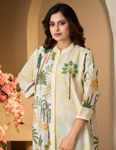 Palm Breeze Off-White Printed Jalabiya