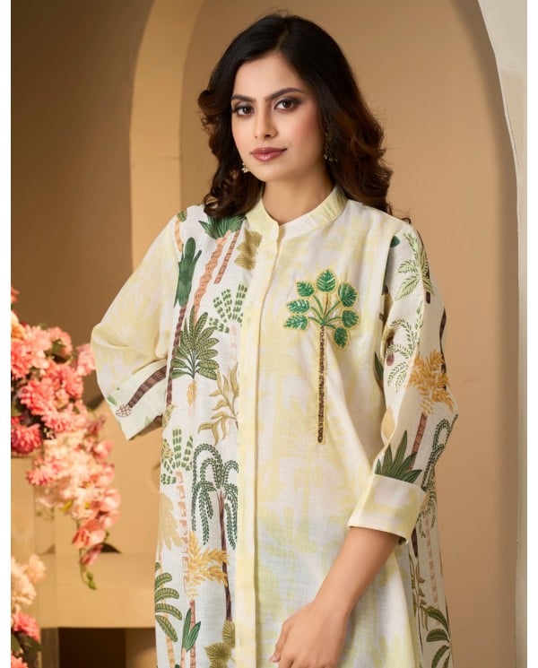 Palm Breeze Off-White Printed Jalabiya