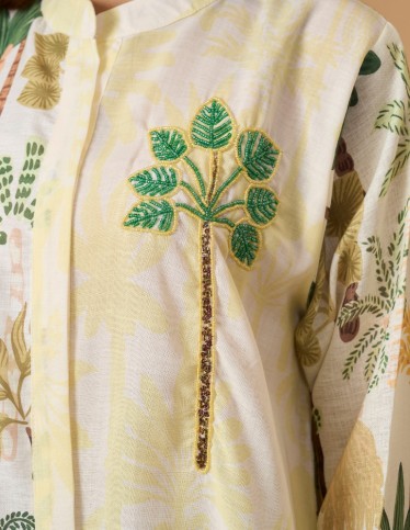 Palm Breeze Off-White Printed Jalabiya