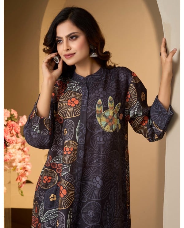 Charcoal Harmony Abstract Print Jalabiya