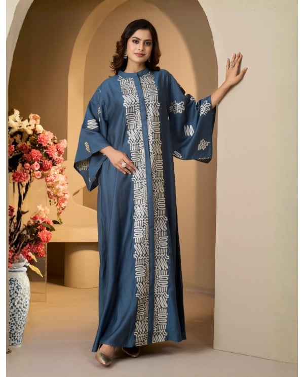 Elegant Indigo Embroidered Kaftan Dress