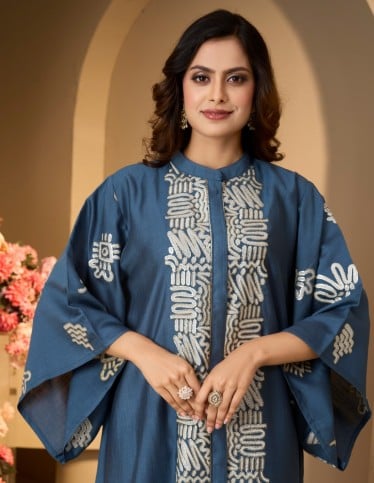 Elegant Indigo Embroidered Kaftan Dress