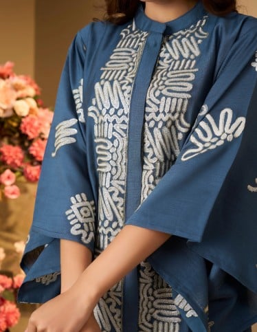 Elegant Indigo Embroidered Kaftan Dress