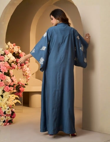 Elegant Indigo Embroidered Kaftan Dress