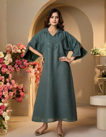Chic Embellished Teal Kaftan