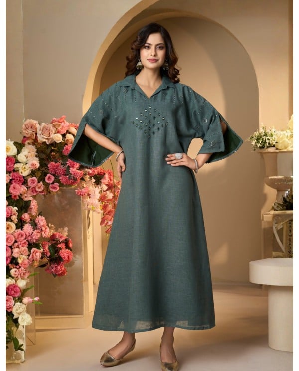 Chic Embellished Teal Kaftan