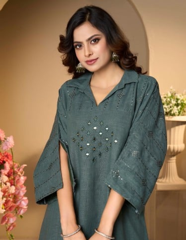 Chic Embellished Teal Kaftan