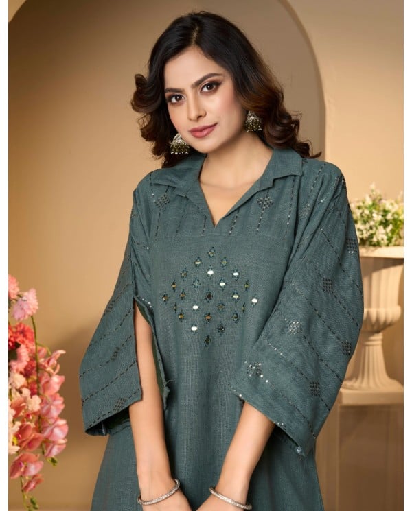 Chic Embellished Teal Kaftan