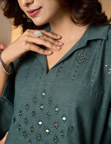 Chic Embellished Teal Kaftan