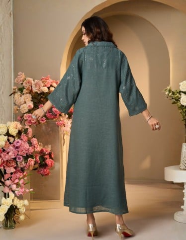 Chic Embellished Teal Kaftan