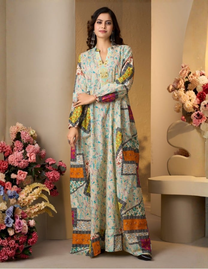 Vibrant Patchwork Printed Jalabiya