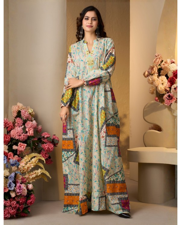 Vibrant Patchwork Printed Jalabiya