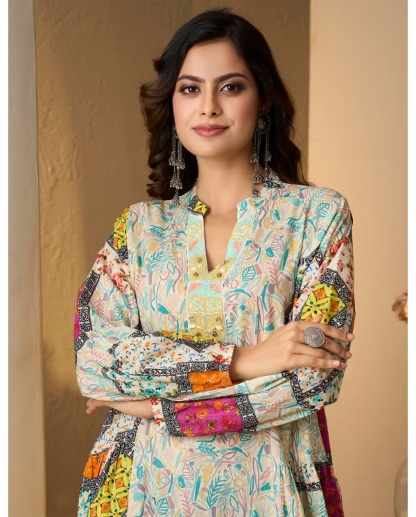 Vibrant Patchwork Printed Jalabiya