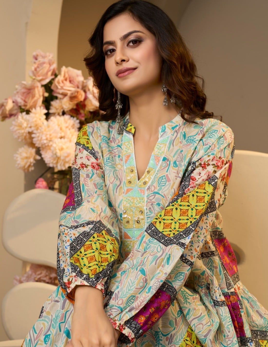 Vibrant Patchwork Printed Jalabiya