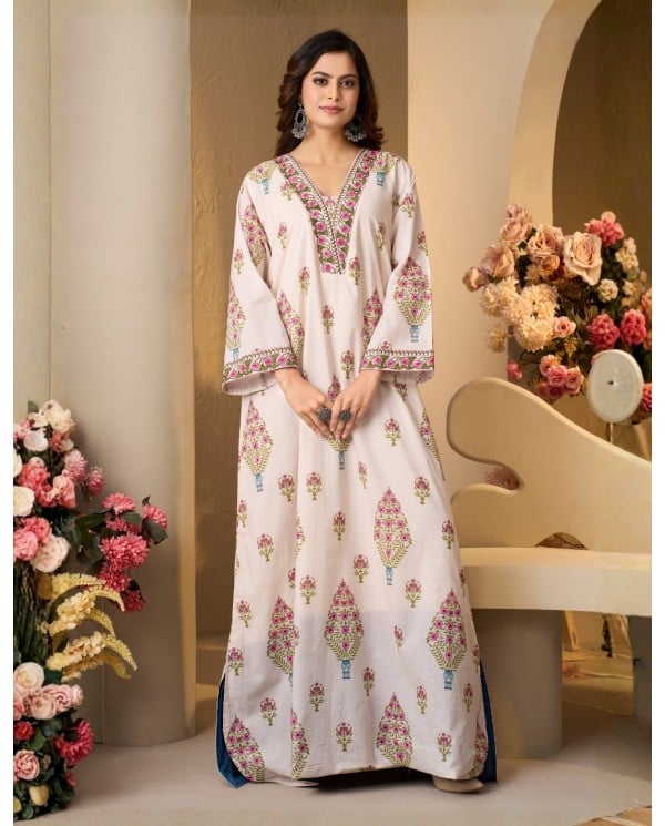 Elegant Floral Printed Jalabiya