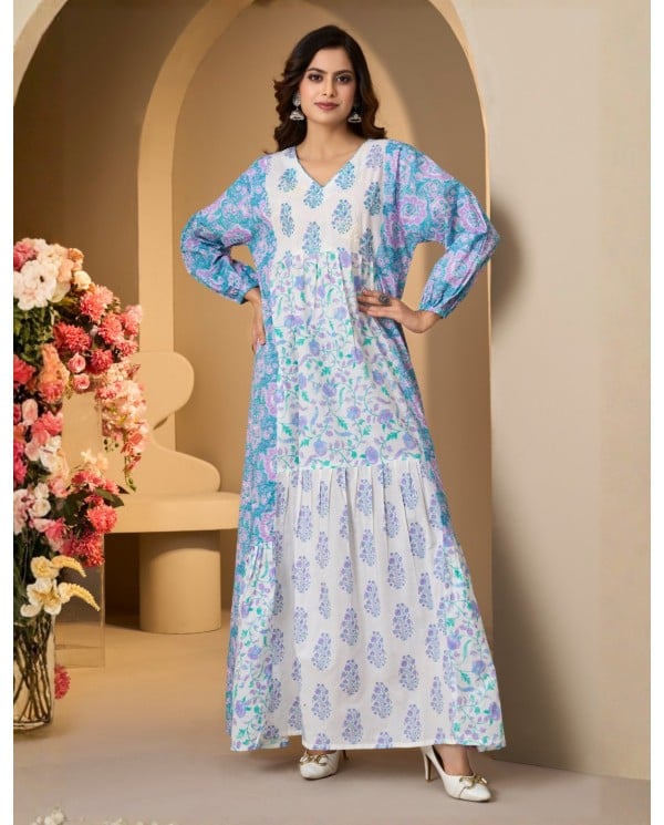Tiered Floral Printed Jalabiya