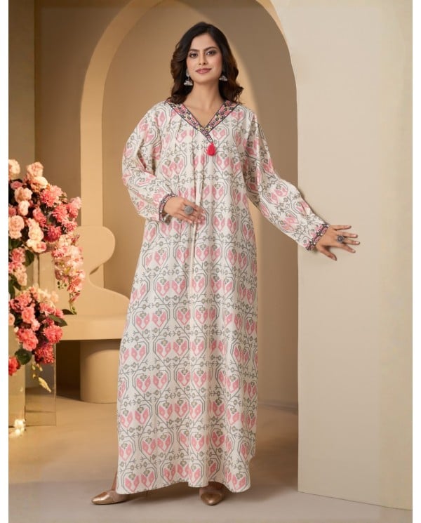 Elegant Pink & Grey Abstract Print Jalabiya