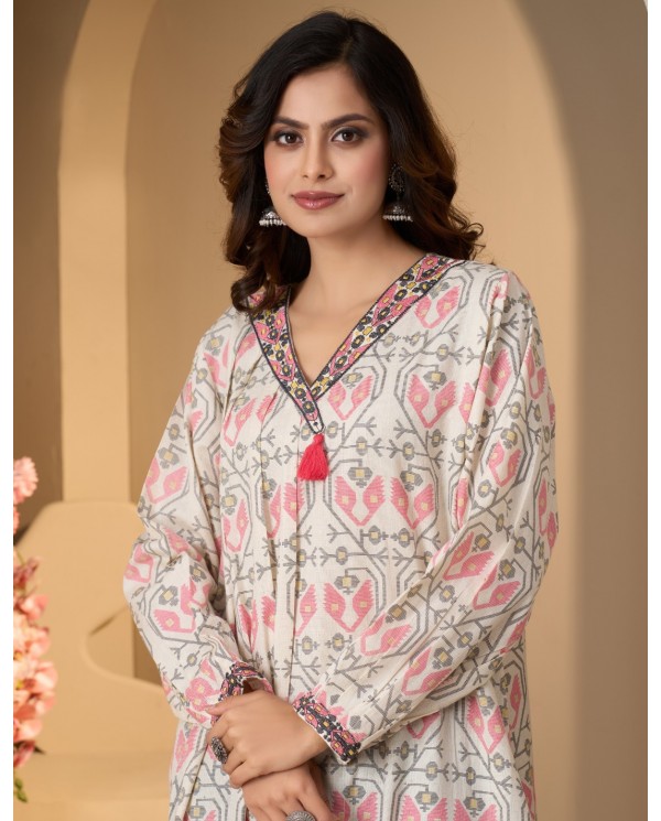 Elegant Pink & Grey Abstract Print Jalabiya