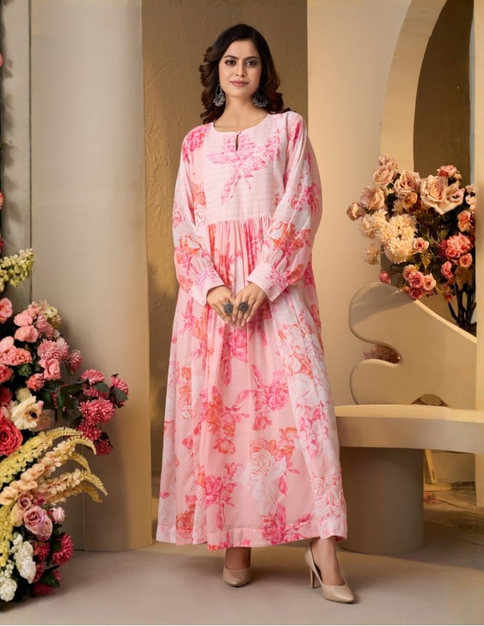 Elegant Floral Pink Jalabiya