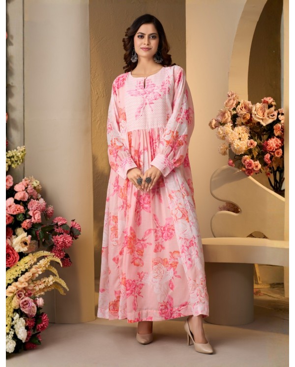 Elegant Floral Pink Jalabiya