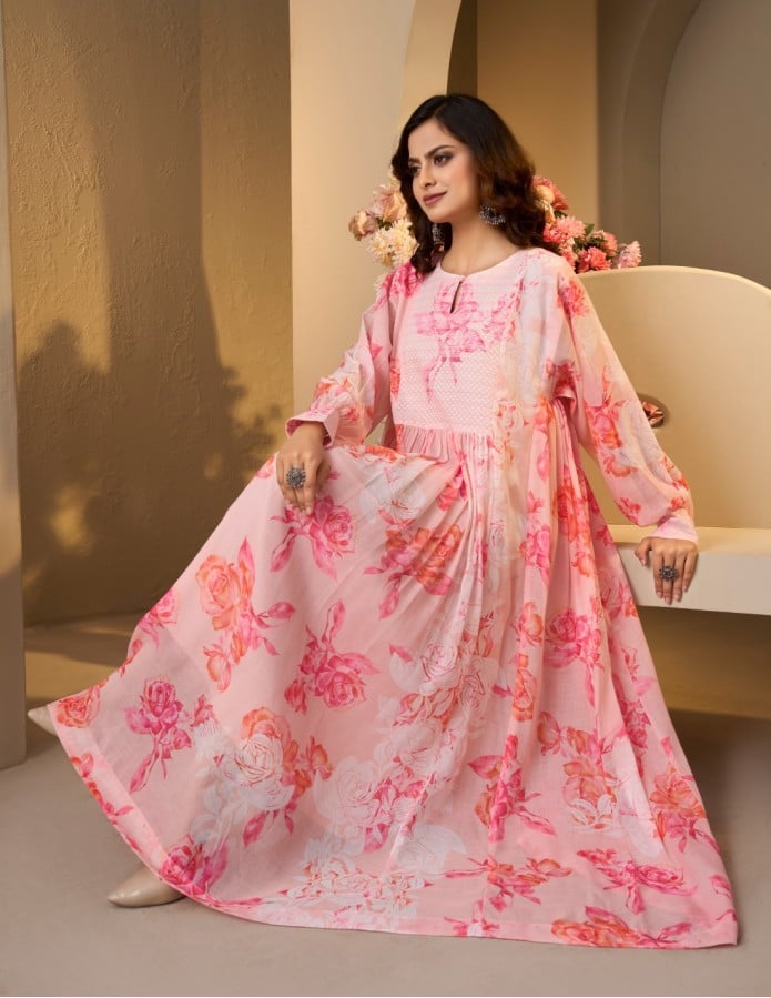 Elegant Floral Pink Jalabiya