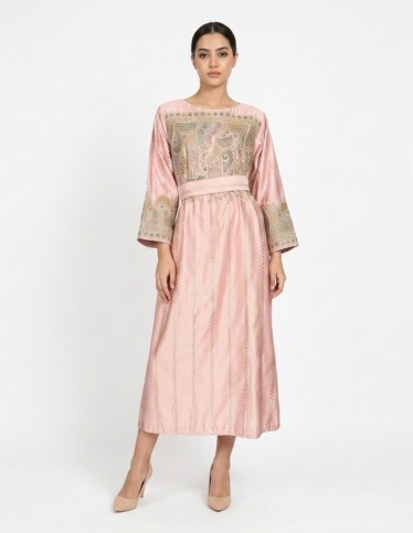 Rose Pink Ornate Paisley Embroidered Jalabiya