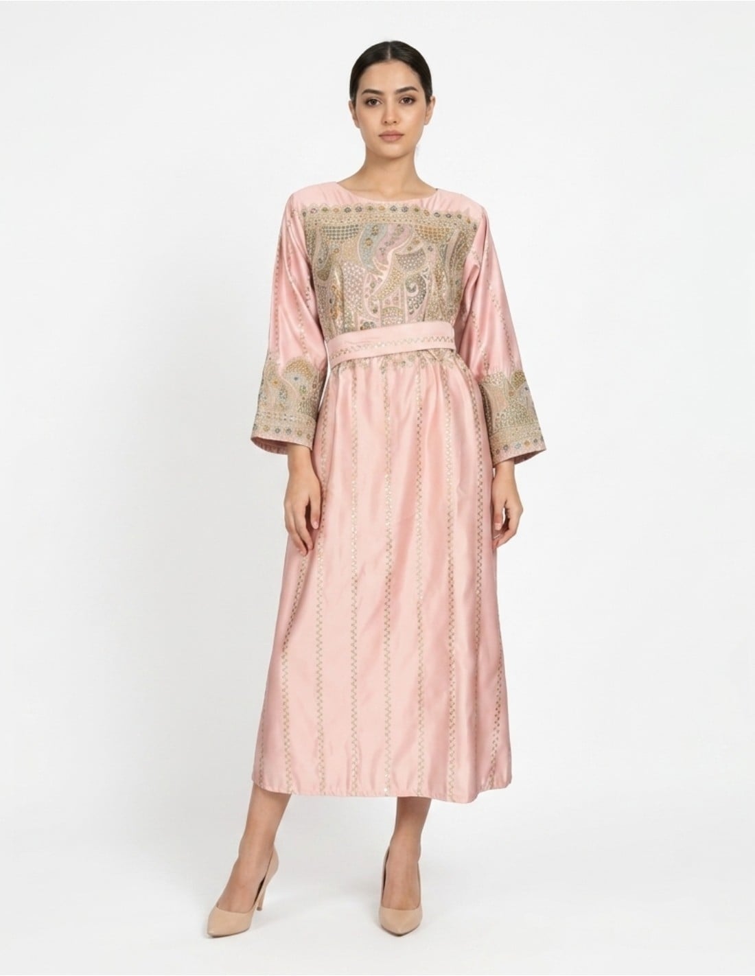 Rose Pink Ornate Paisley Embroidered Jalabiya