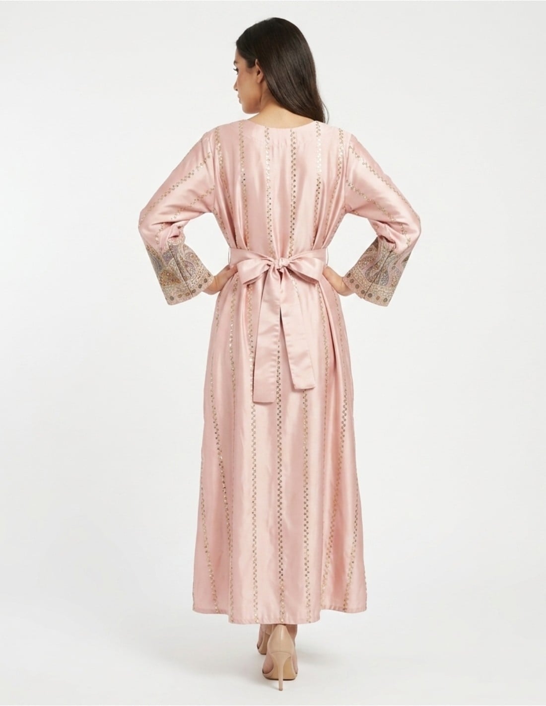 Rose Pink Ornate Paisley Embroidered Jalabiya