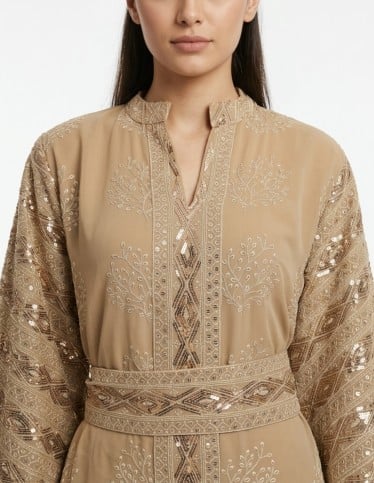 Elegant Gold Sequin Embroidered Jalabiya