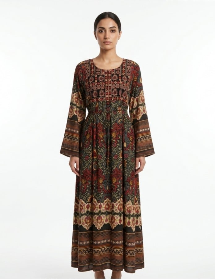 Bohemian Earth Tones Printed Jalabiya