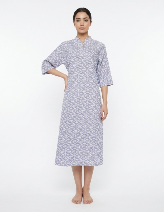 Elegant Blue Ikat Print Midi Jalabiya