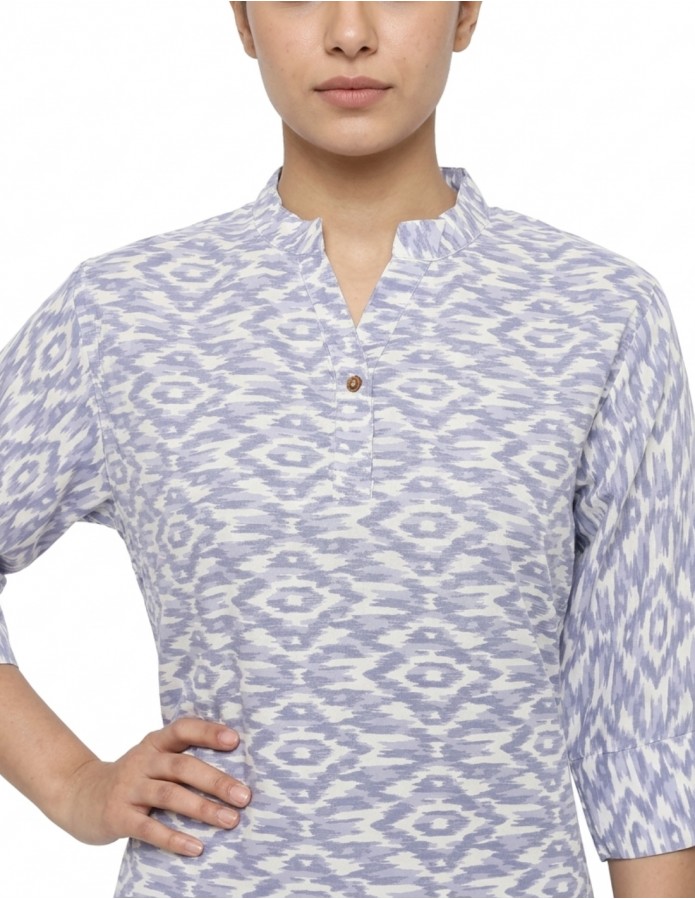 Elegant Blue Ikat Print Midi Jalabiya