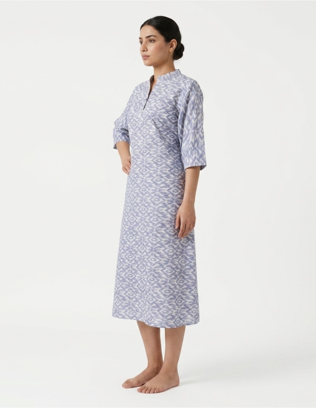 Elegant Blue Ikat Print Midi Jalabiya