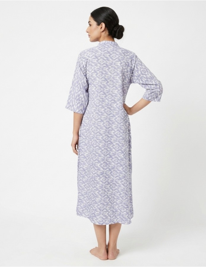 Elegant Blue Ikat Print Midi Jalabiya