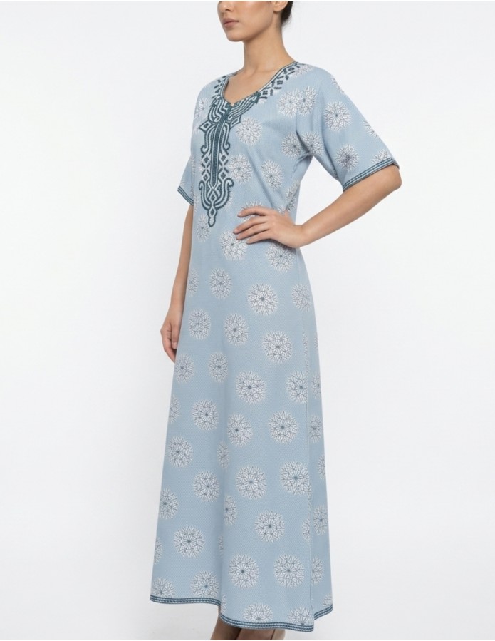 Sky Blue Embroidered Geometric Jalabiya