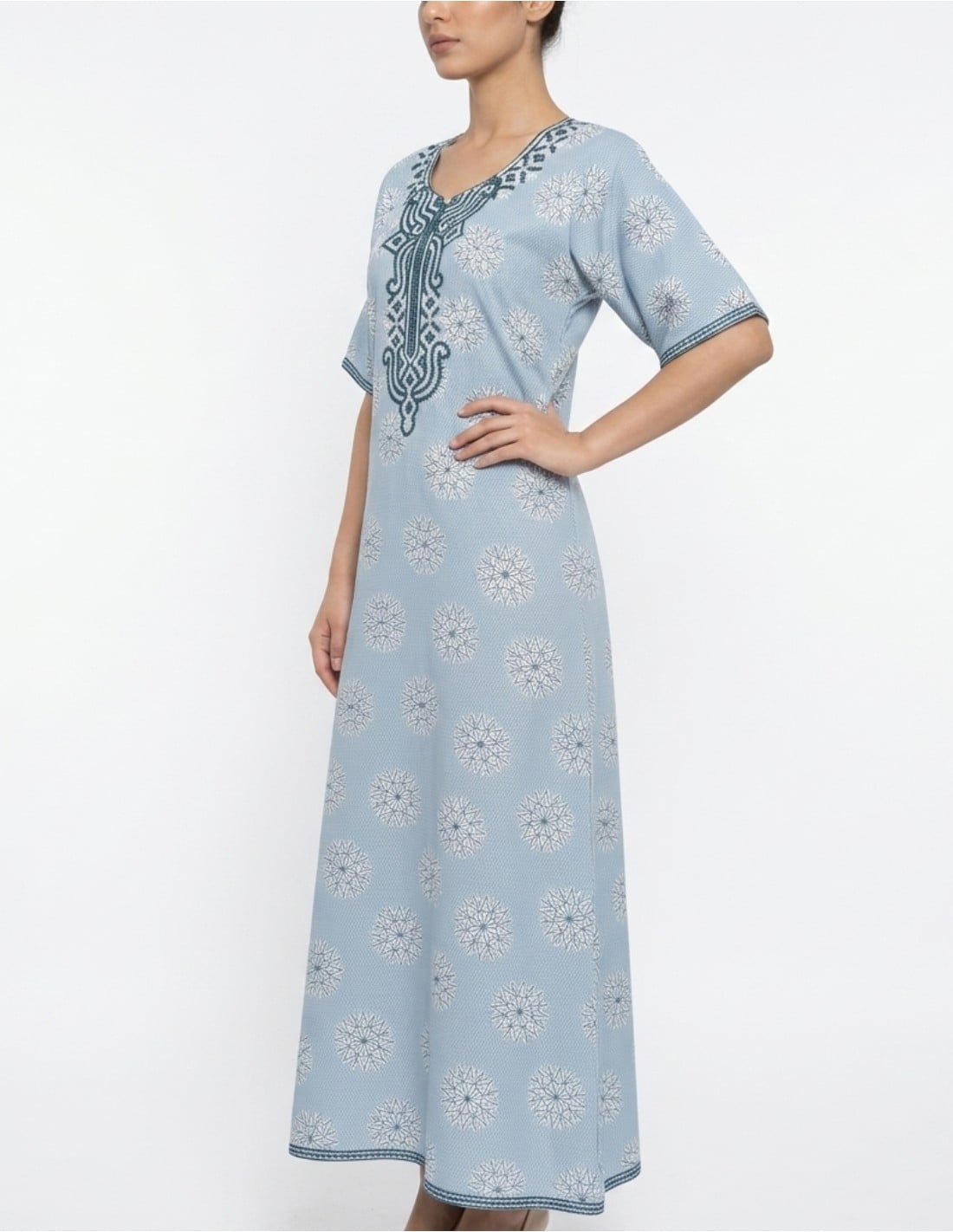 Sky Blue Embroidered Geometric Jalabiya