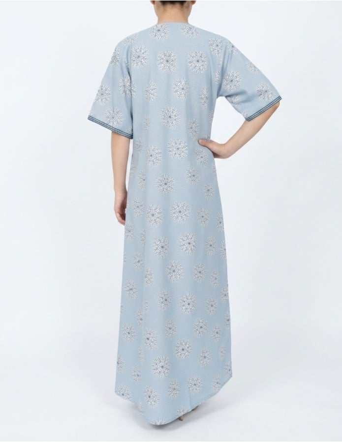 Sky Blue Embroidered Geometric Jalabiya