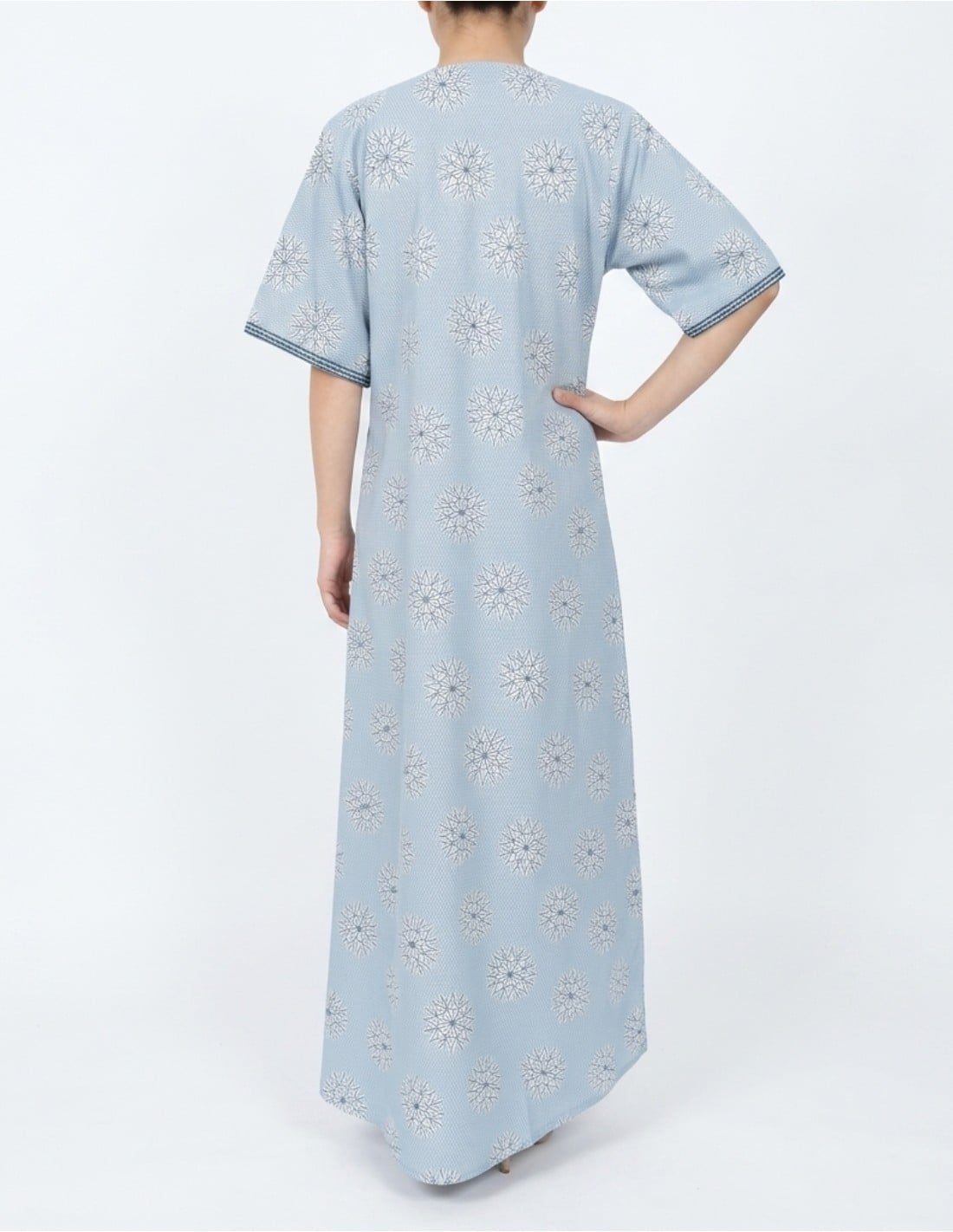 Sky Blue Embroidered Geometric Jalabiya