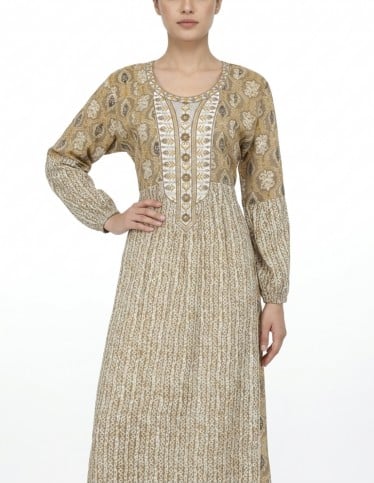 Elegant Earth-Tone Embroidered Jalabiya