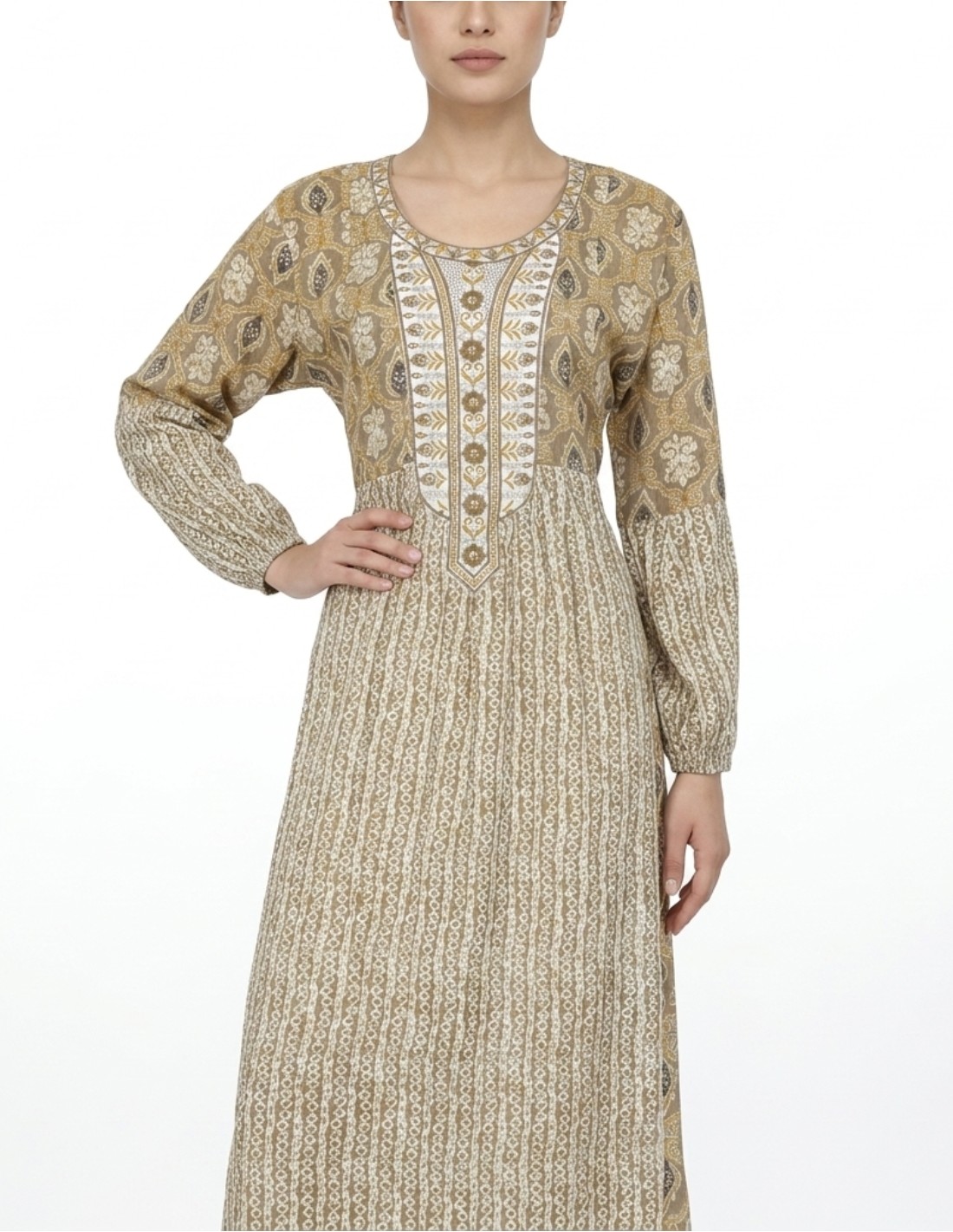 Elegant Earth-Tone Embroidered Jalabiya