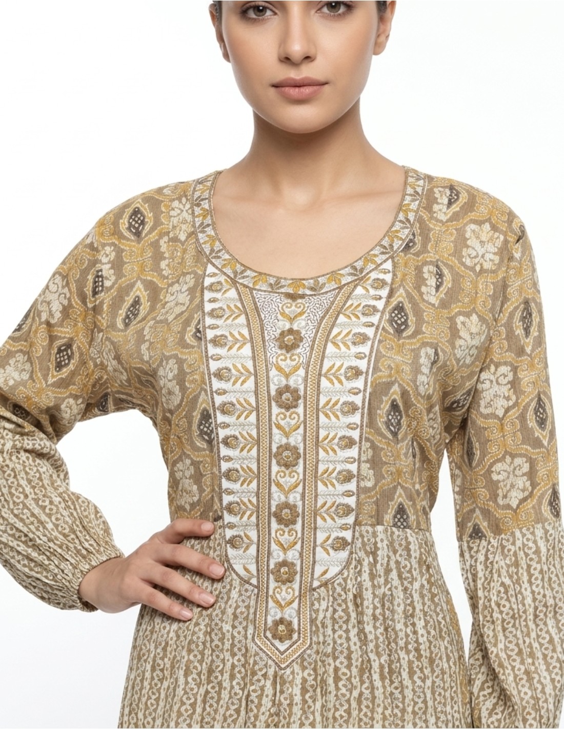Elegant Earth-Tone Embroidered Jalabiya