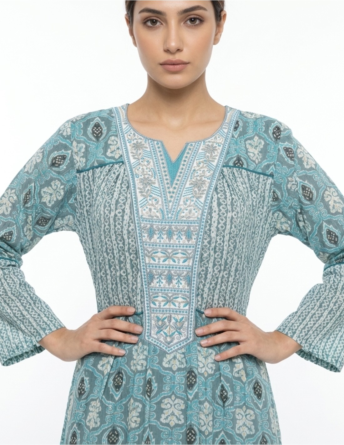 Vibrant Turquoise Tiered Embroidered Jalabiya